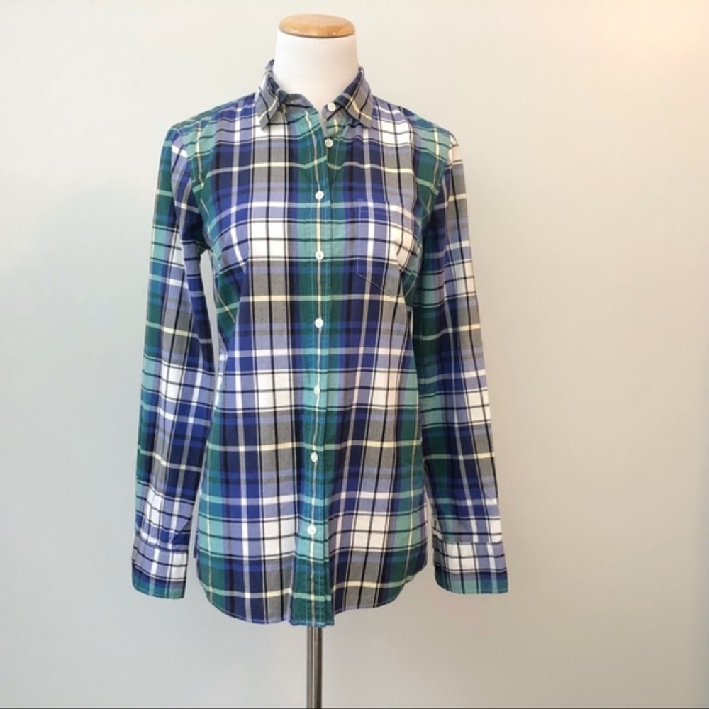 J. Crew Blue and Green Plaid Blouse Size 0
